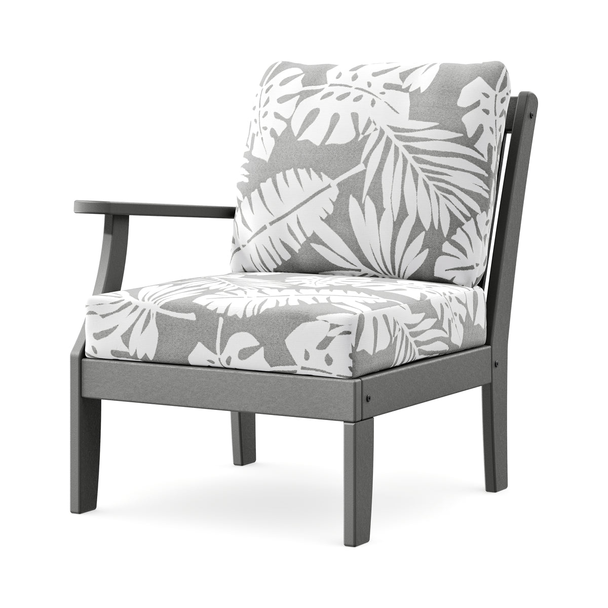 POLYWOOD Braxton Modular Left Arm Chair in Slate Grey / Leaf Grey Mist