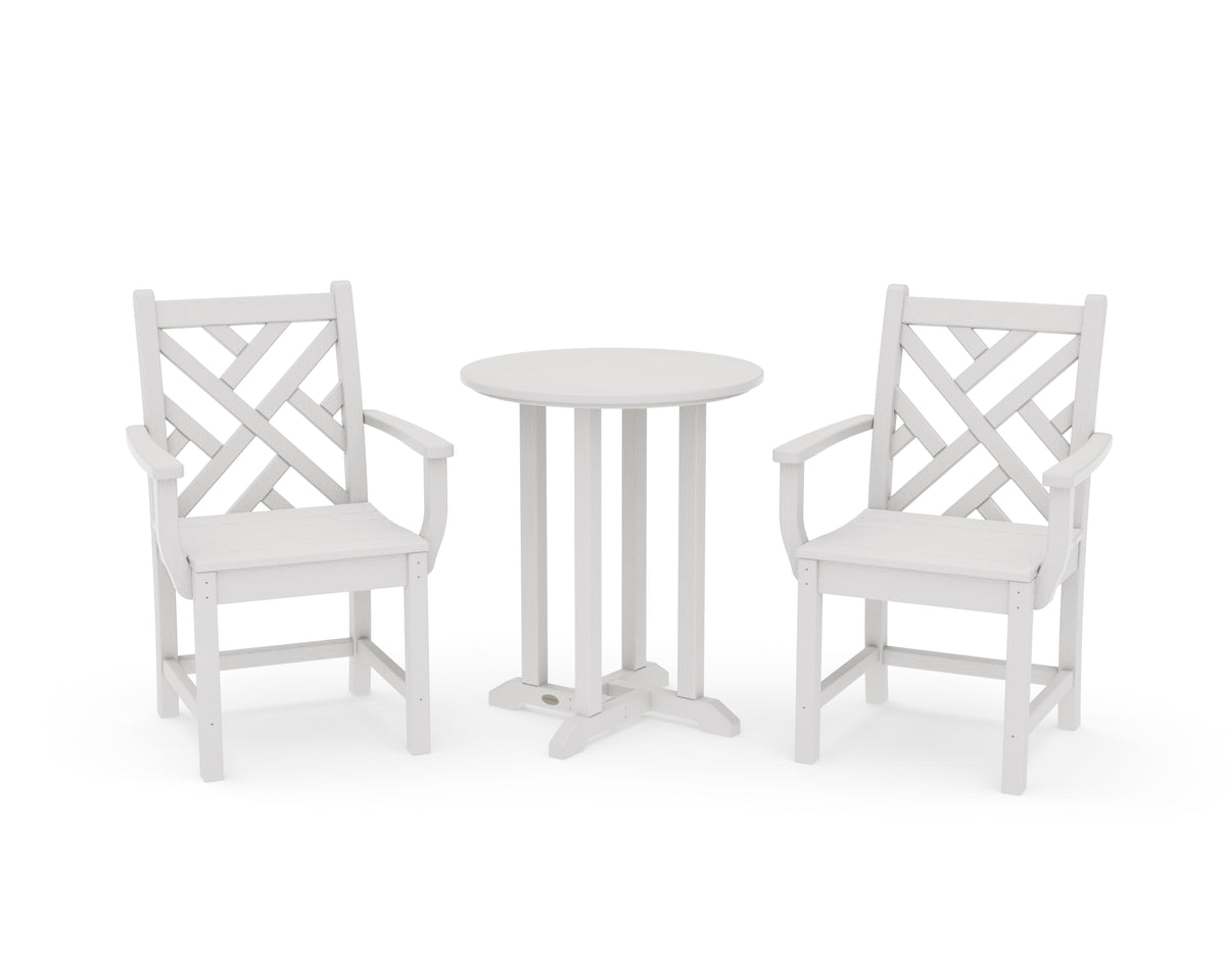 POLYWOOD Chippendale 3-Piece Round Bistro Dining Set in Vintage White