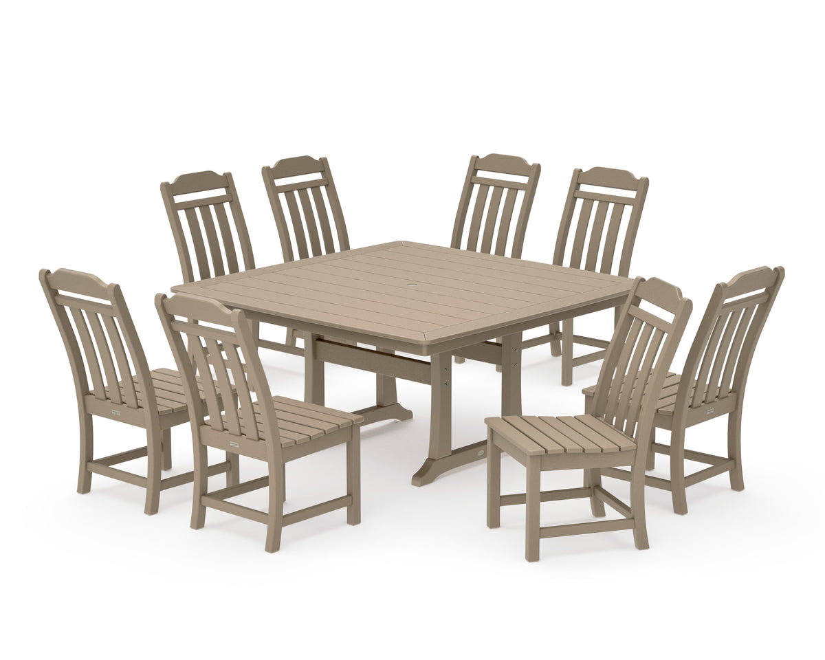 POLYWOOD Cottage 9-Piece Square Side Chair Dining Set with Trestle Legs in Vintage Sahara