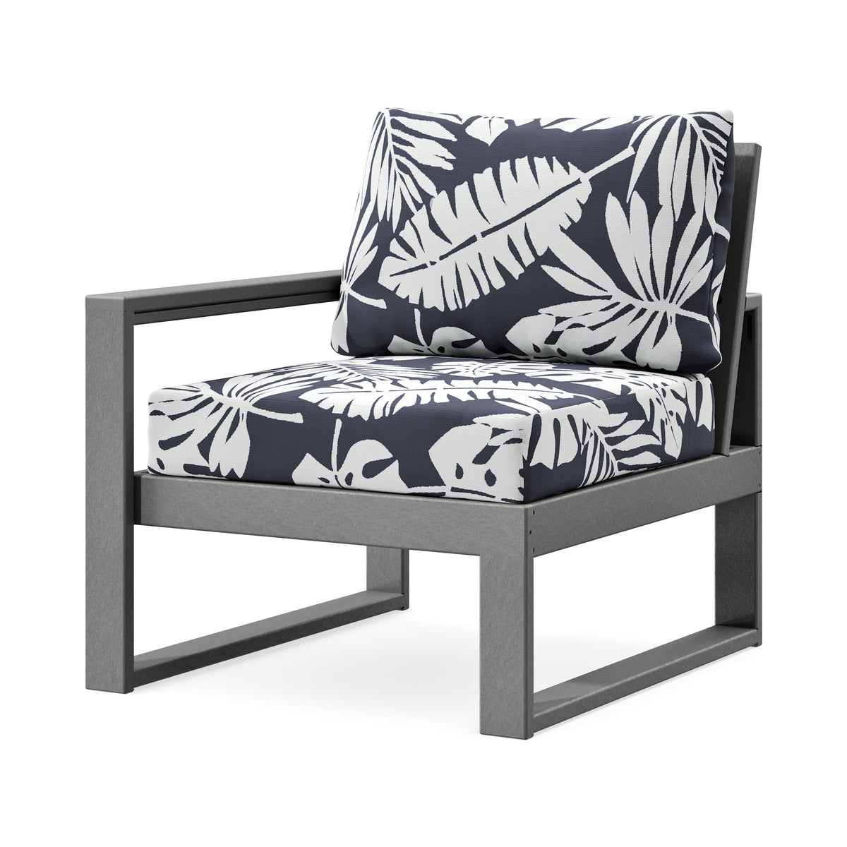 POLYWOOD EDGE Modular Left Arm Chair in Slate Grey / Leaf Navy