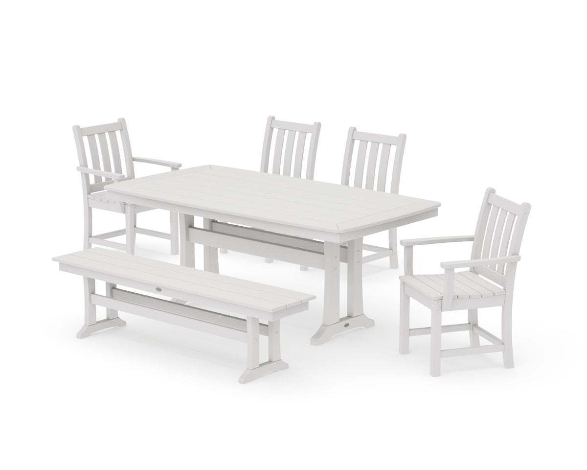 POLYWOOD Traditional Garden 6-Piece Dining Set with Trestle Legs in Vintage White