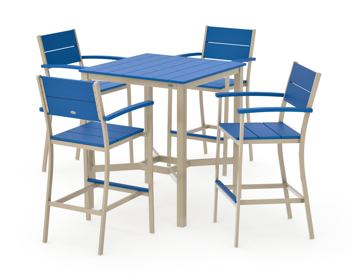 POLYWOOD Main Street 5-Piece Bar Set in Sand / Pacific Blue