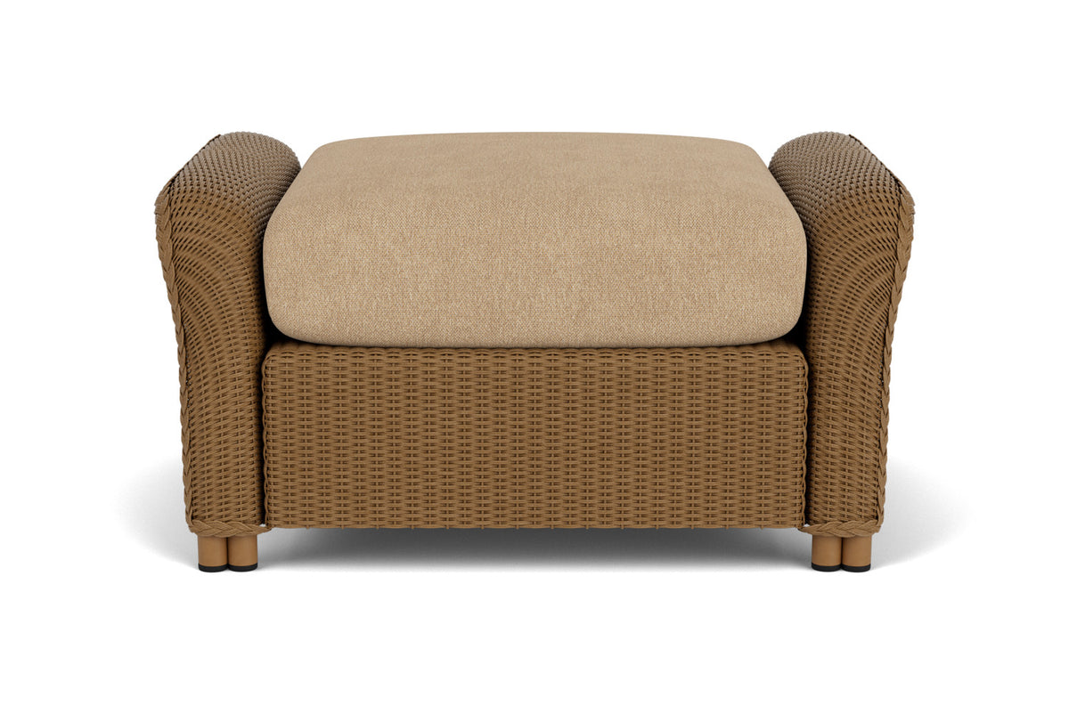 Lloyd Flanders Reflections Ottoman in Hickory with Hayden Sand fabric
