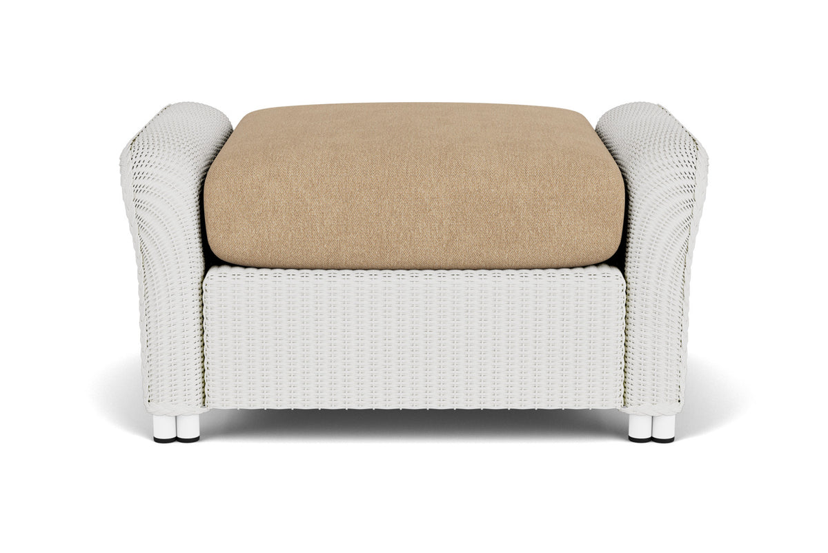 Lloyd Flanders Reflections Ottoman in Matte White with Hayden Sand fabric