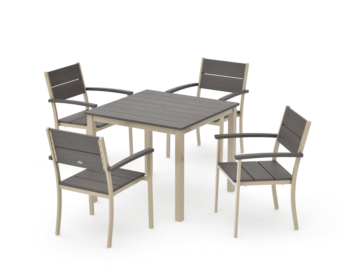 POLYWOOD Main Street 5-Piece Dining Set with Main Street 36" x 36" Dining Table in Sand / Driftwood