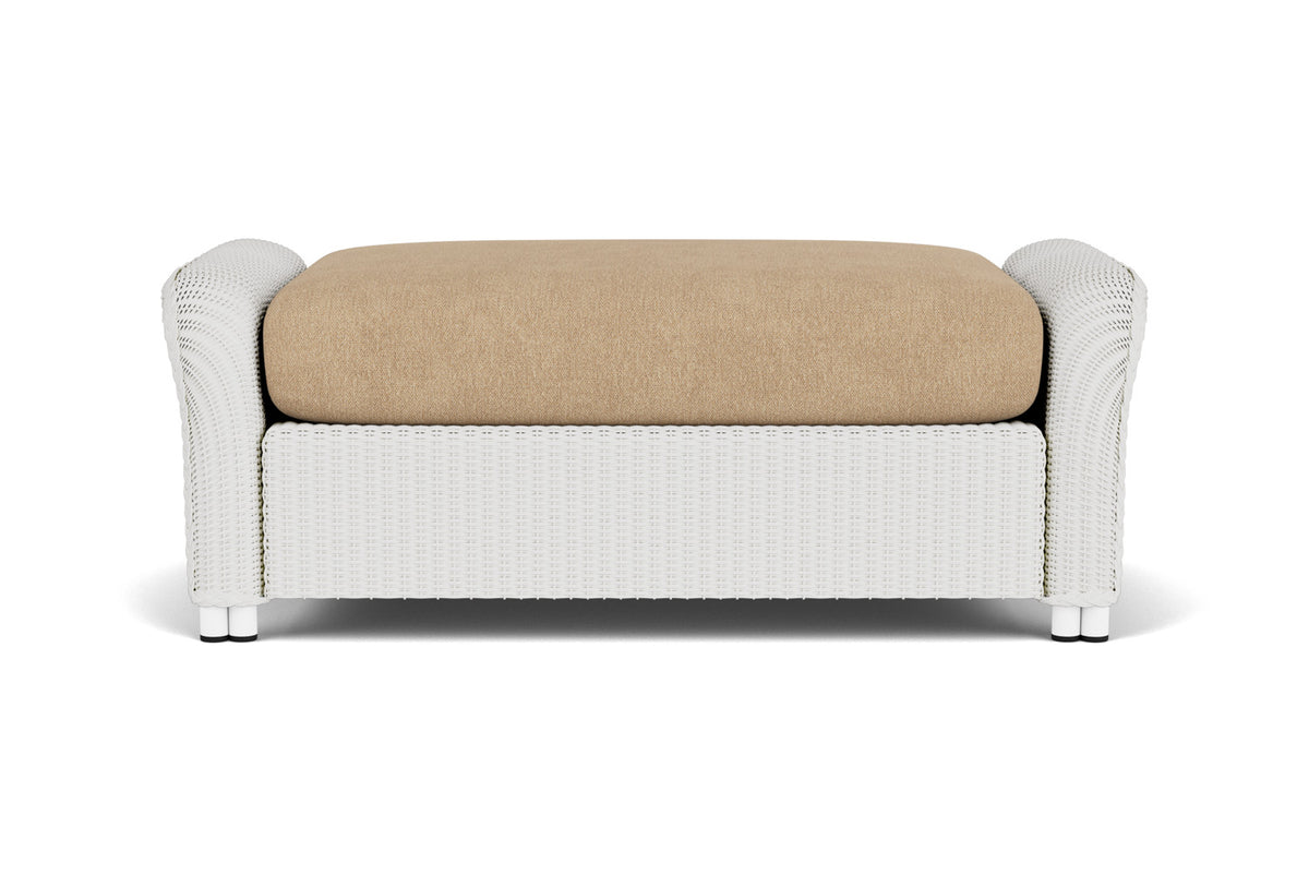 Lloyd Flanders Reflections Large Ottoman in Matte White with Hayden Sand fabric