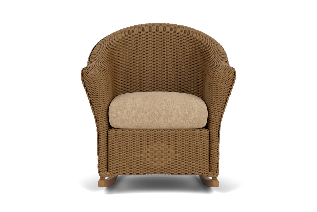 Lloyd Flanders Reflections Porch Rocker in Hickory with Hayden Sand fabric