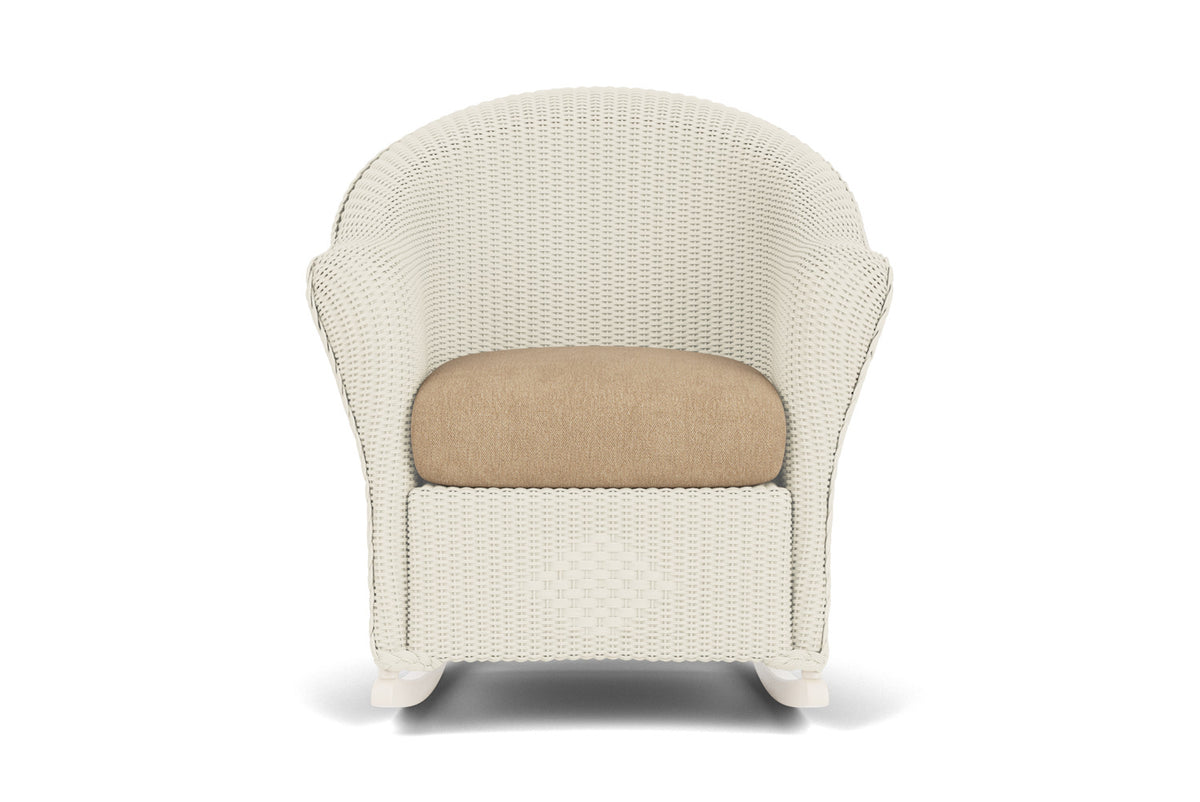 Lloyd Flanders Reflections Porch Rocker in Ivory with Hayden Sand fabric