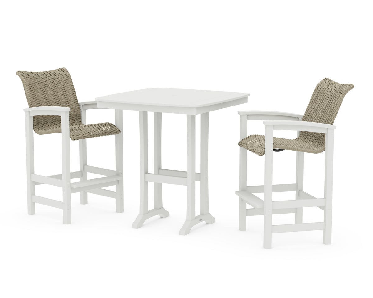 POLYWOOD Coastal Woven 3-Piece Bar Set in Vintage White / Dune Grass