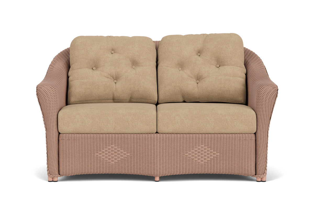 Lloyd Flanders Reflections Loveseat in Rosewood with Hayden Sand fabric