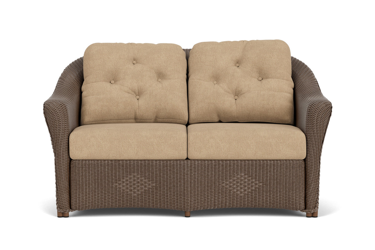 Lloyd Flanders Reflections Loveseat in Bark with Hayden Sand fabric
