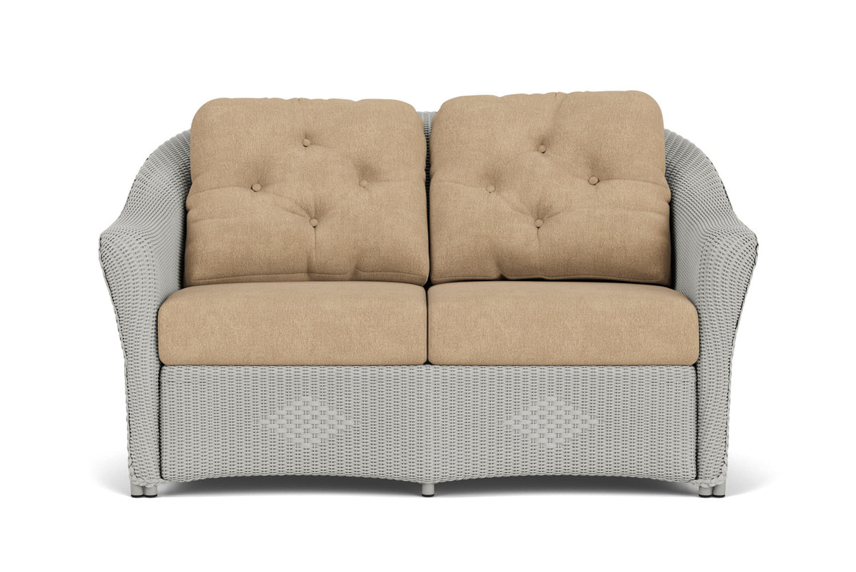 Lloyd Flanders Reflections Conversation Set in Platinum with Hayden Sand fabric