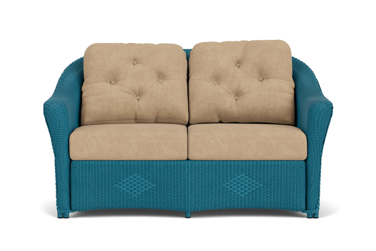 Lloyd Flanders Reflections Loveseat in Peacock with Hayden Sand fabric