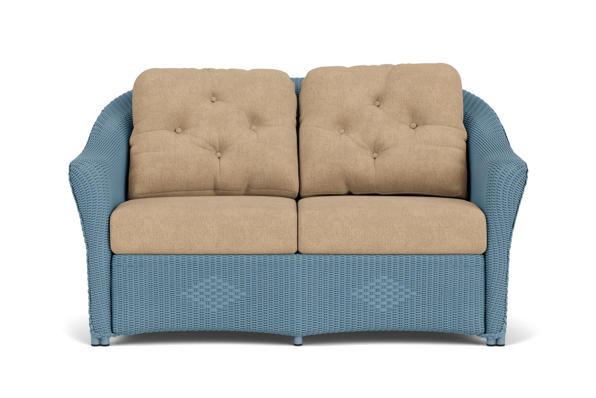 Lloyd Flanders Reflections Conversation Set in Stillwater with Hayden Sand fabric
