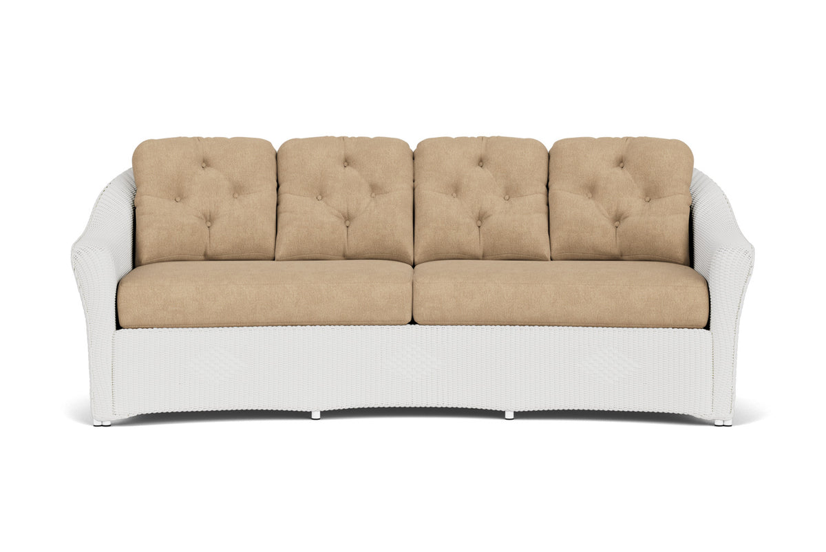 Lloyd Flanders Reflections Crescent Sofa in Matte White with Hayden Sand fabric