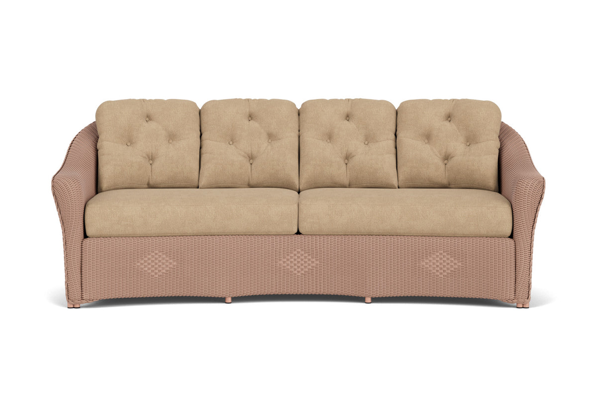 Lloyd Flanders Reflections Crescent Sofa in Rosewood with Hayden Sand fabric