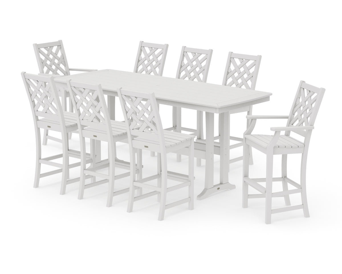 POLYWOOD Country Living Wovendale 9-Piece Bar Set with Trestle Legs in Vintage White