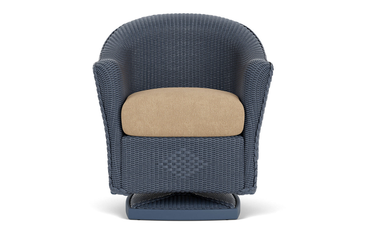 Lloyd Flanders Reflections Swivel Rocker Dining Armchair in Denim Blue with Hayden Sand fabric