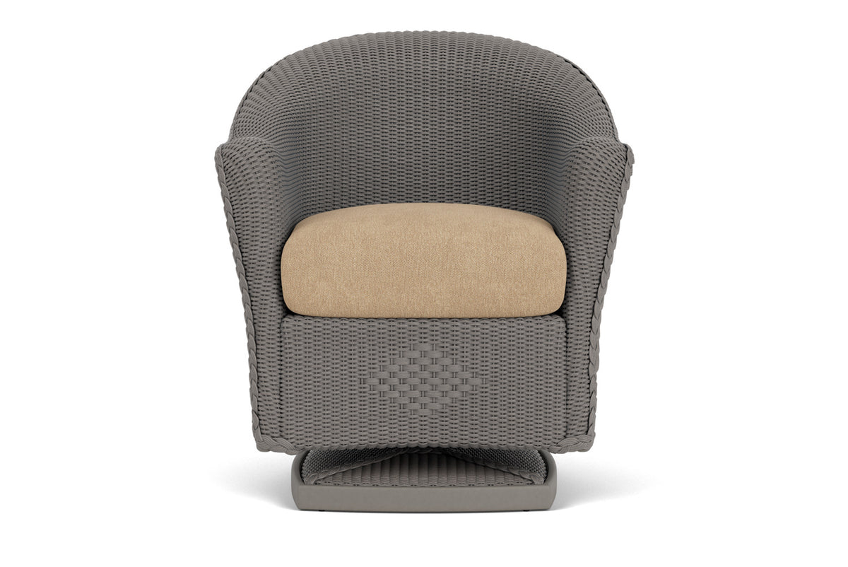 Lloyd Flanders Reflections Swivel Rocker Dining Armchair in Pewter with Hayden Sand fabric