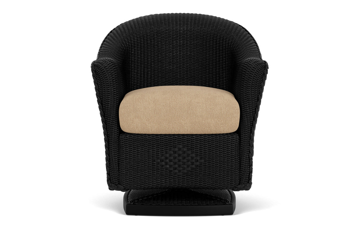 Lloyd Flanders Reflections Swivel Rocker Dining Armchair in Ebony with Hayden Sand fabric