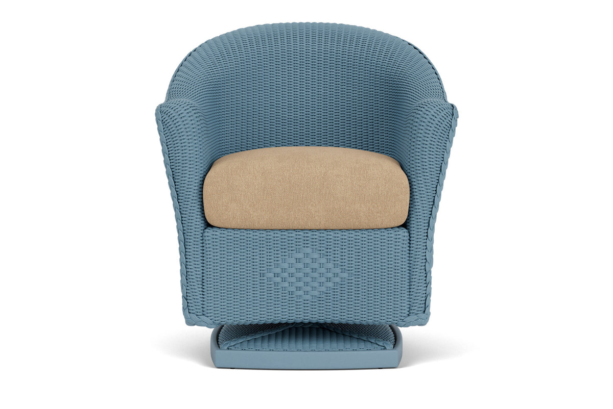 Lloyd Flanders Reflections Swivel Rocker Dining Armchair in Stillwater with Hayden Sand fabric