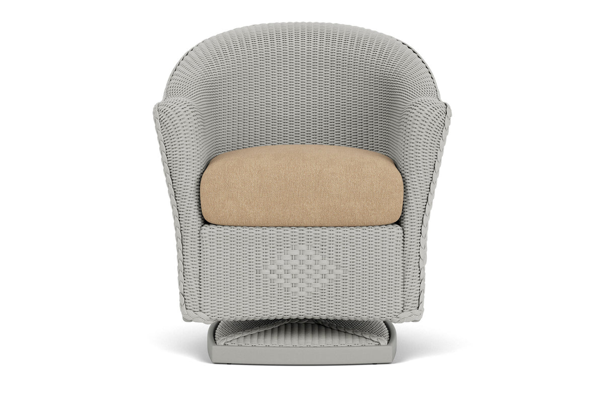 Lloyd Flanders Reflections Swivel Rocker Dining Armchair in Platinum with Hayden Sand fabric