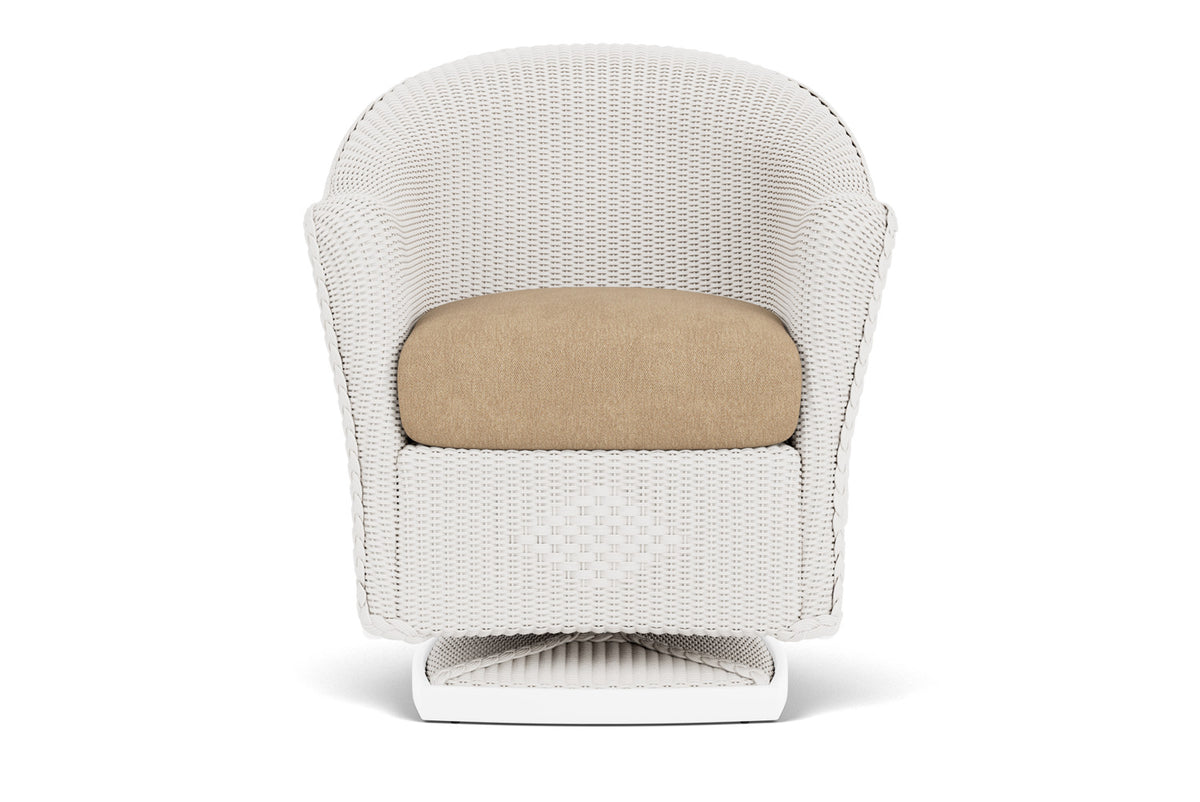 Lloyd Flanders Reflections Swivel Rocker Dining Armchair in White with Hayden Sand fabric