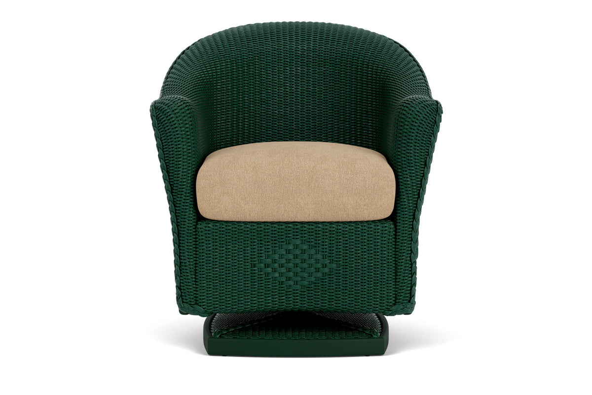 Lloyd Flanders Reflections Swivel Rocker Dining Armchair in Woodland with Hayden Sand fabric