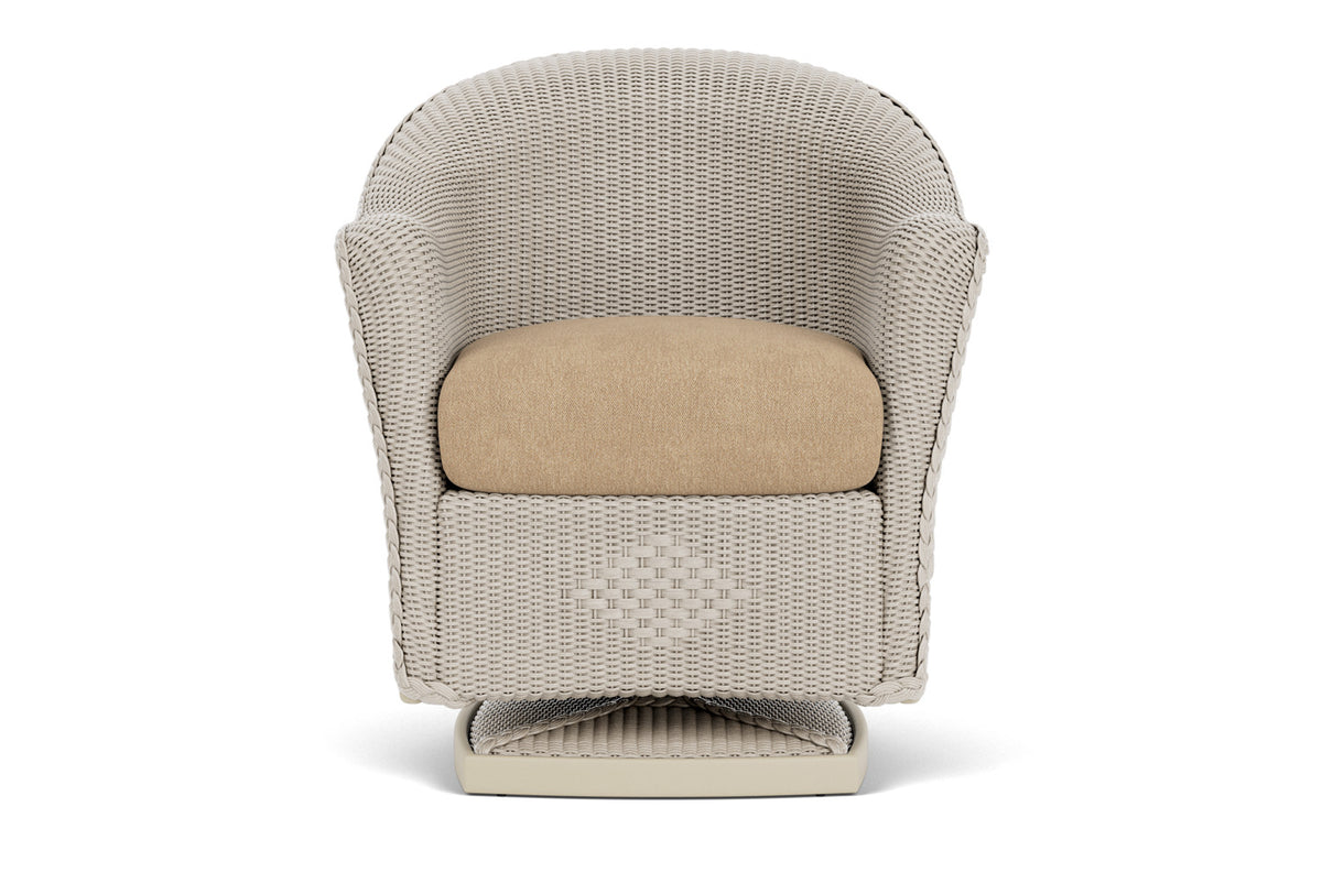 Lloyd Flanders Reflections Swivel Rocker Dining Armchair in Linen with Hayden Sand fabric