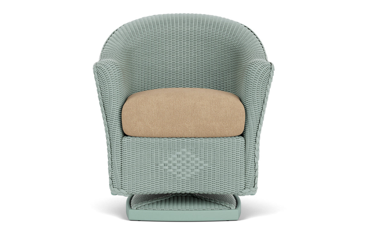 Lloyd Flanders Reflections Swivel Rocker Dining Armchair in Sea Glass with Hayden Sand fabric