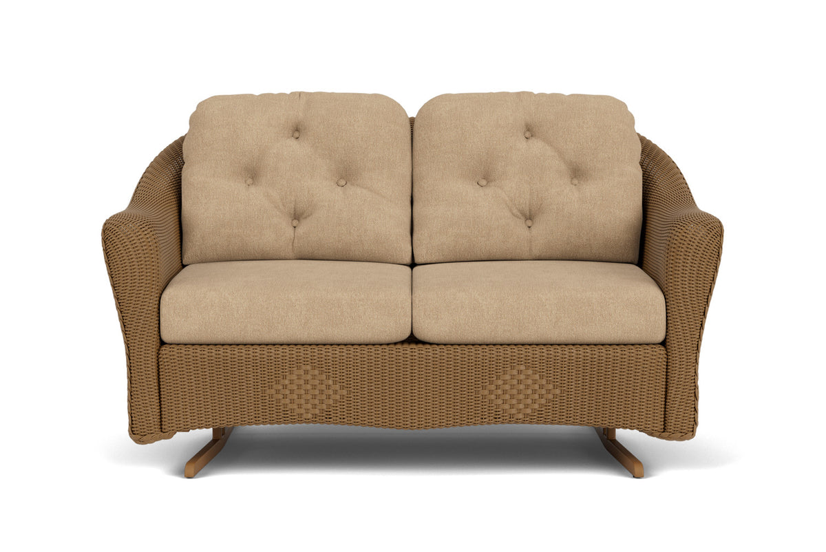 Lloyd Flanders Reflections Loveseat Glider in Hickory with Hayden Sand fabric
