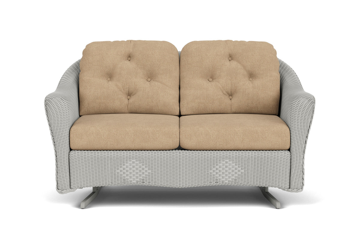 Lloyd Flanders Reflections Loveseat Glider in Platinum with Hayden Sand fabric
