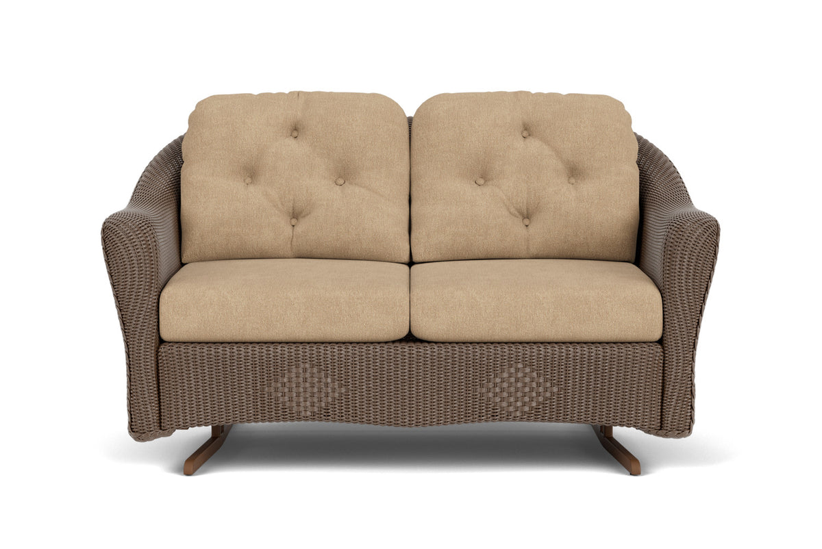Lloyd Flanders Reflections Loveseat Glider in Bark with Hayden Sand fabric