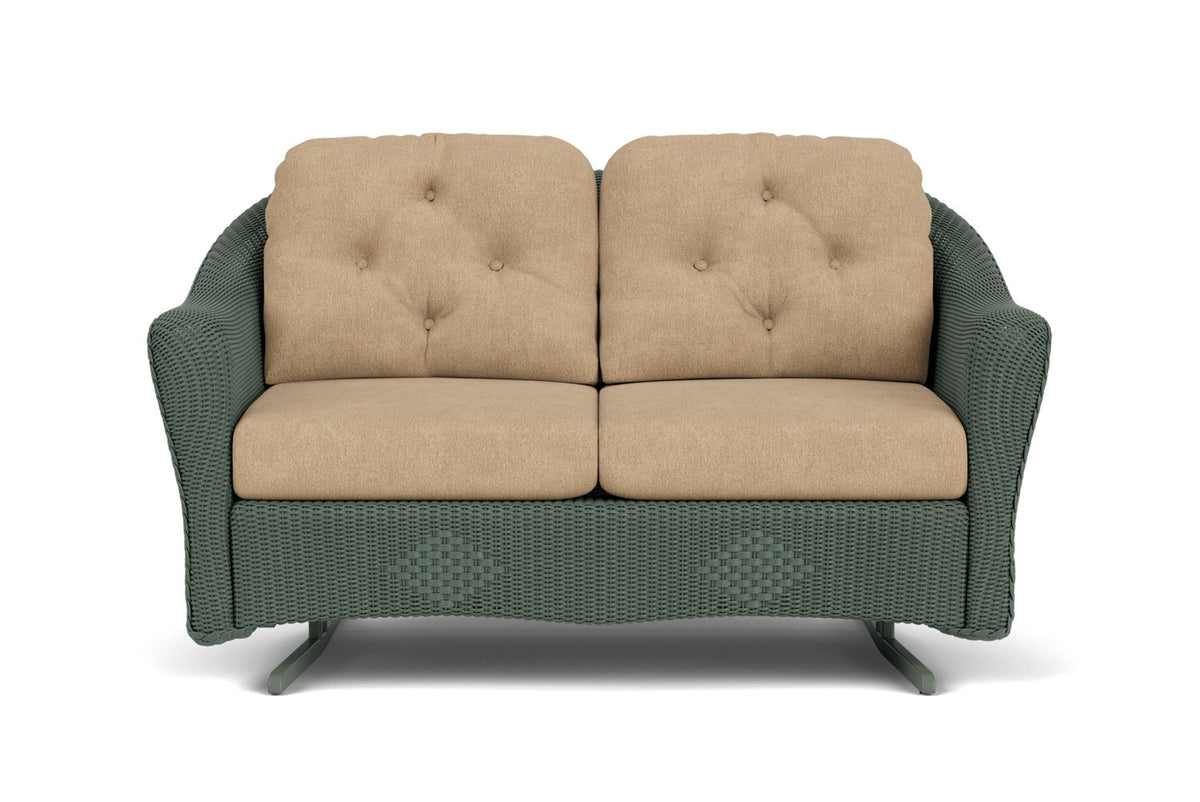 Lloyd Flanders Reflections Loveseat Glider in Spruce with Hayden Sand fabric