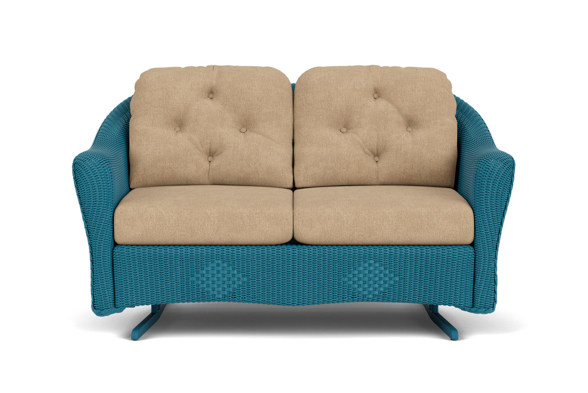 Lloyd Flanders Reflections Loveseat Glider in Peacock with Hayden Sand fabric