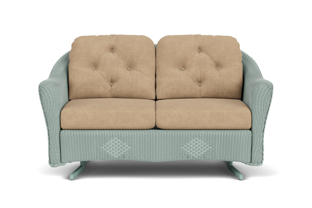 Lloyd Flanders Reflections Loveseat Glider in Sea Glass with Hayden Sand fabric
