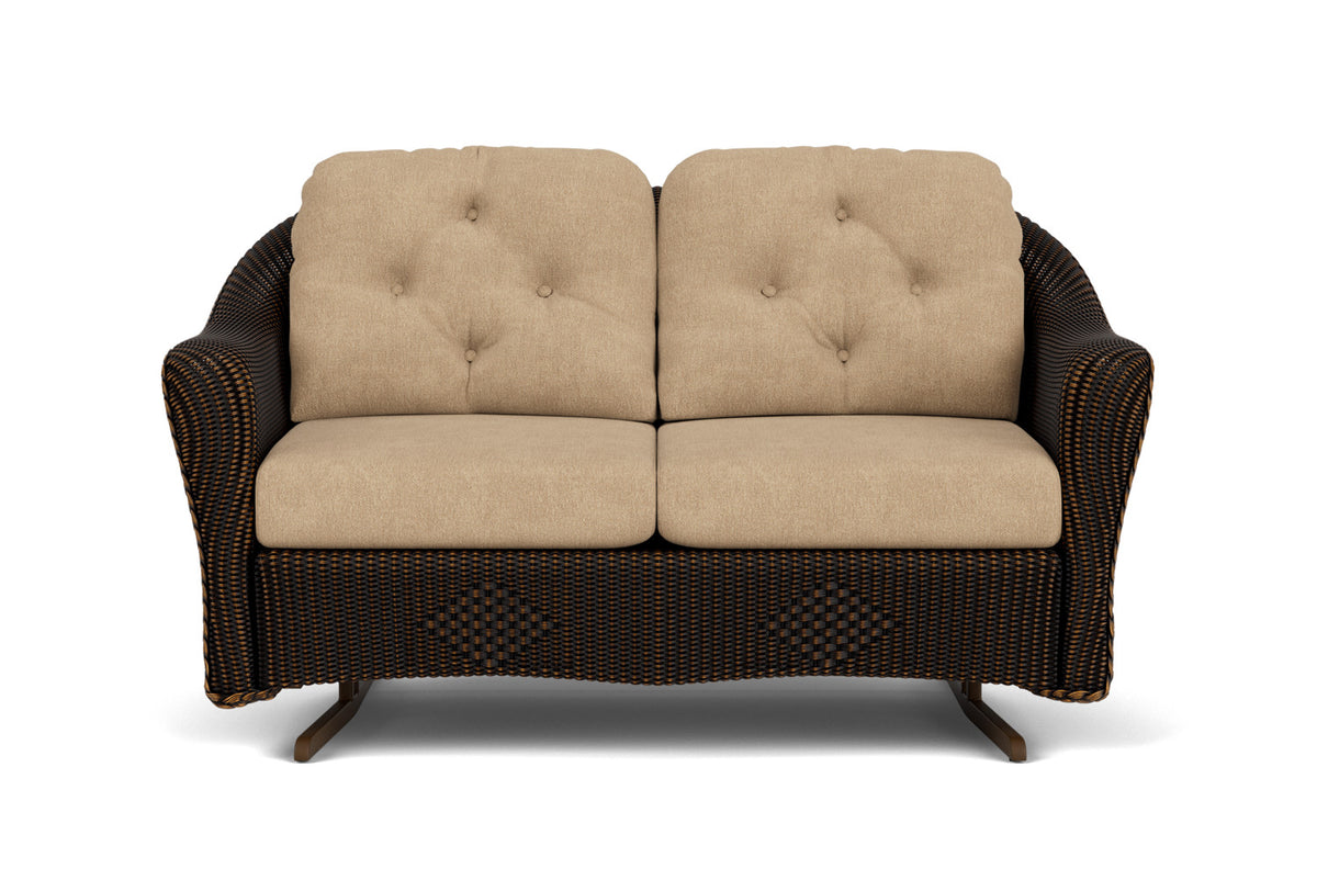 Lloyd Flanders Reflections Loveseat Glider in Mink with Hayden Sand fabric