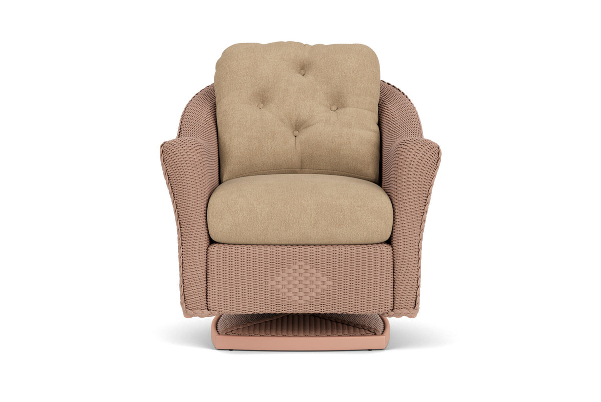 Lloyd Flanders Reflections Swivel Rocker Lounge Chair in Rosewood with Hayden Sand fabric