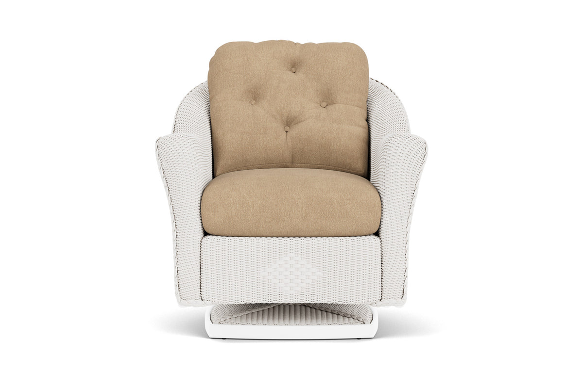 Lloyd Flanders Reflections Swivel Rocker Lounge Chair in White with Hayden Sand fabric