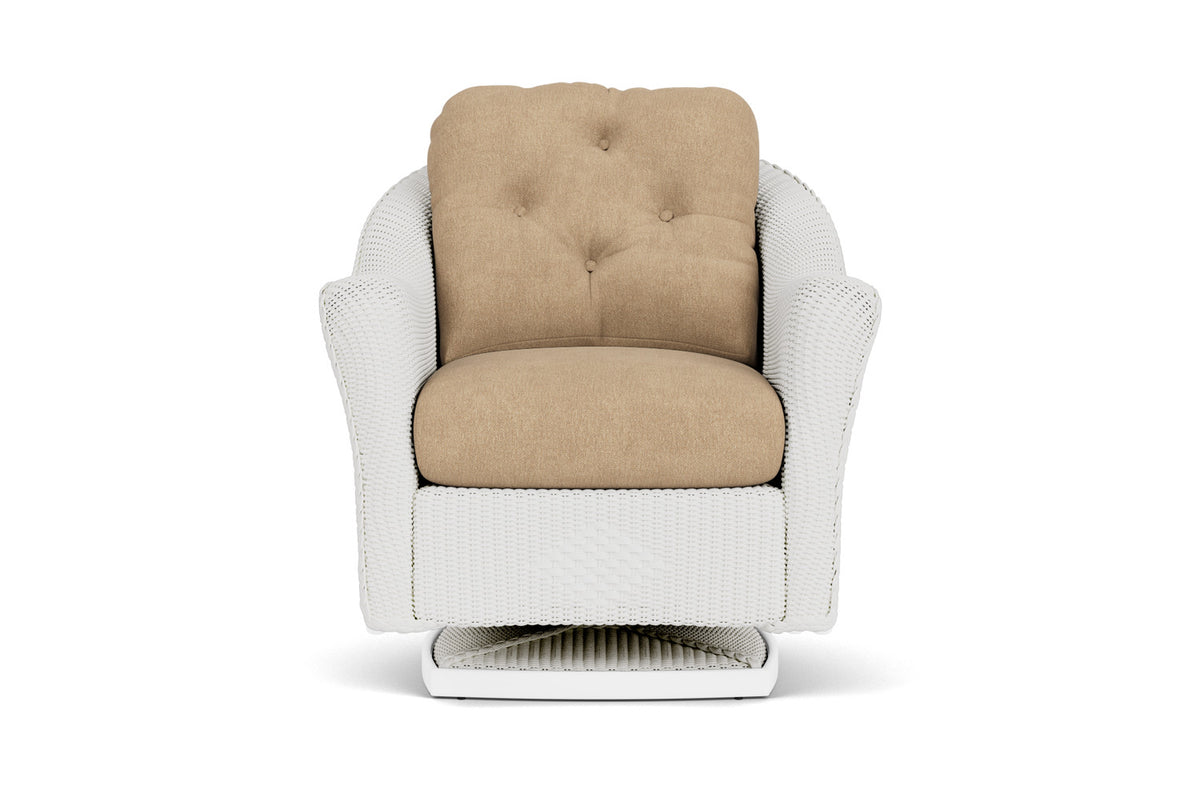Lloyd Flanders Reflections Swivel Rocker Lounge Chair in Matte White with Hayden Sand fabric