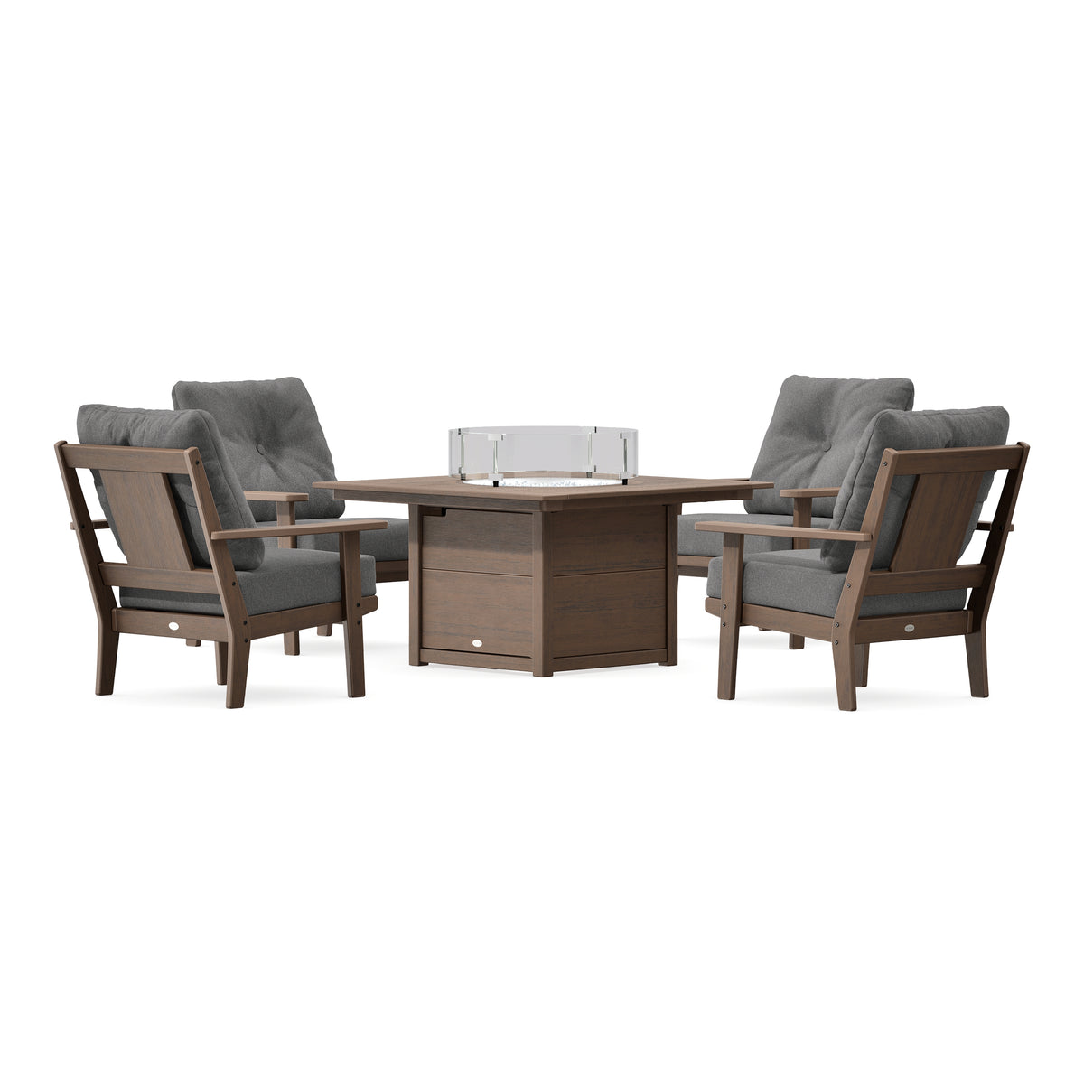 POLYWOOD Prairie 5-Piece Deep Seating Set with Fire Pit Table in Kona
