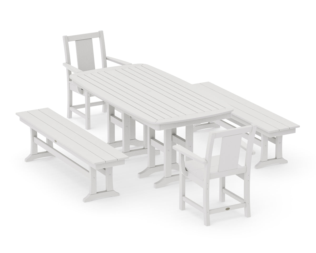 POLYWOOD Prairie 5-Piece Dining Set with Benches in Vintage White