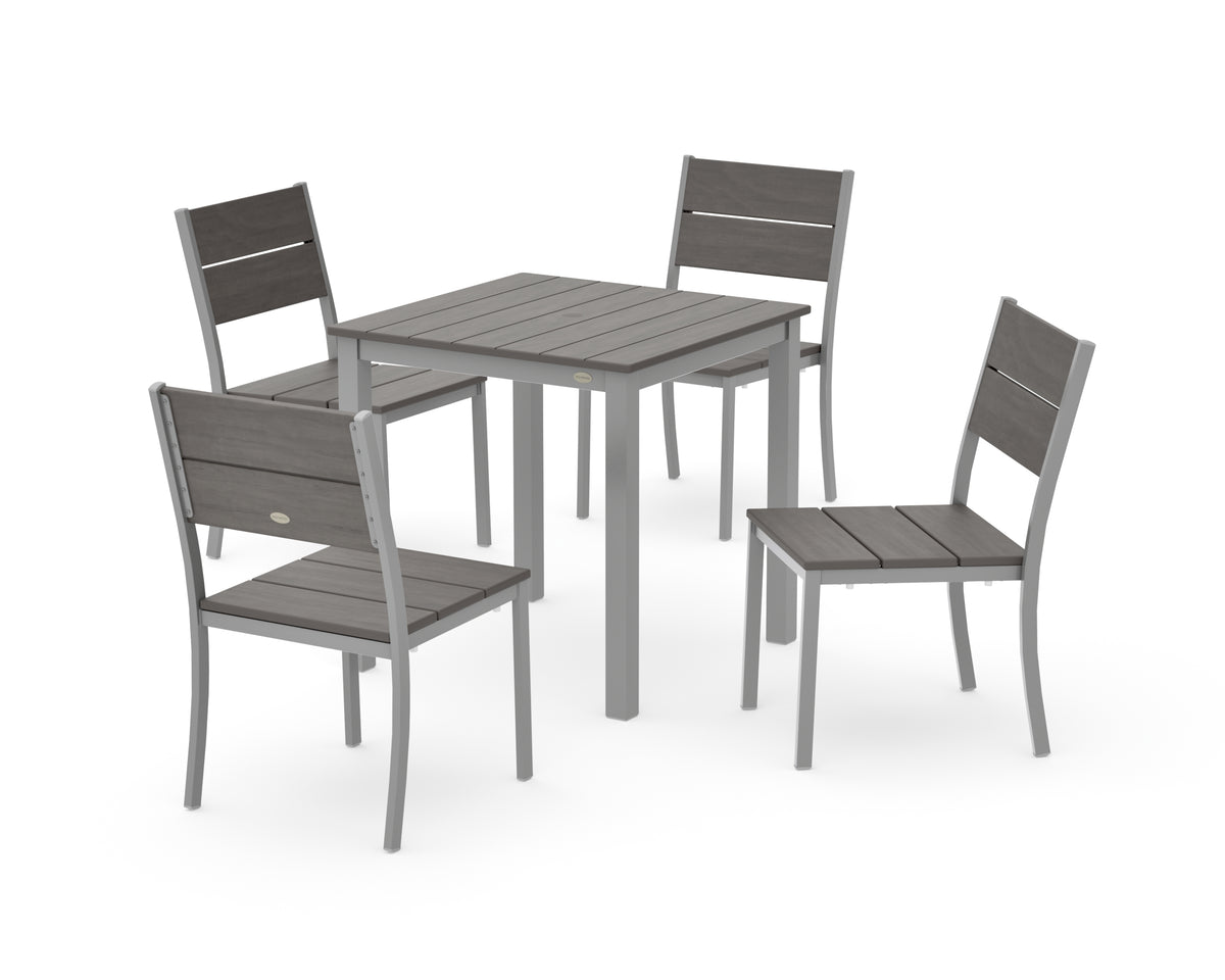 POLYWOOD Main Street 5-Piece Square Dining Set- Small in Silver / Driftwood