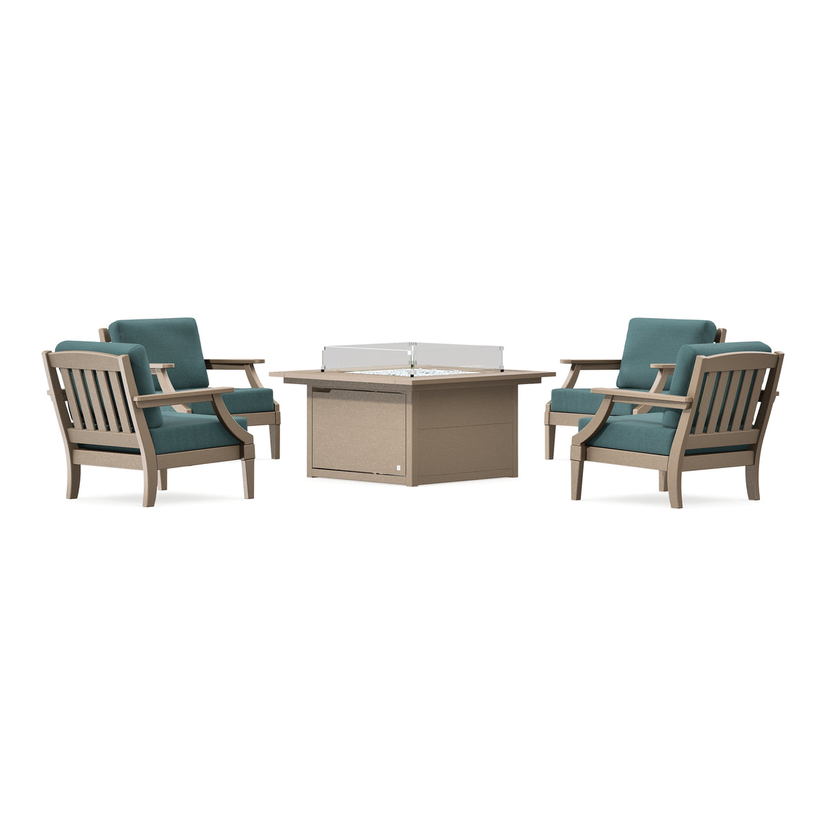 POLYWOOD PW Designer Series Estate 5-Piece Lounge Fire Table Set in Vintage Sahara / Ocean Teal