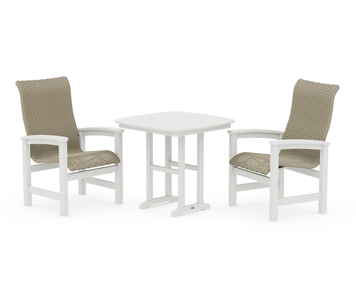 POLYWOOD Coastal Woven High-Back 3-Piece Dining Set in Vintage White / Dune Grass