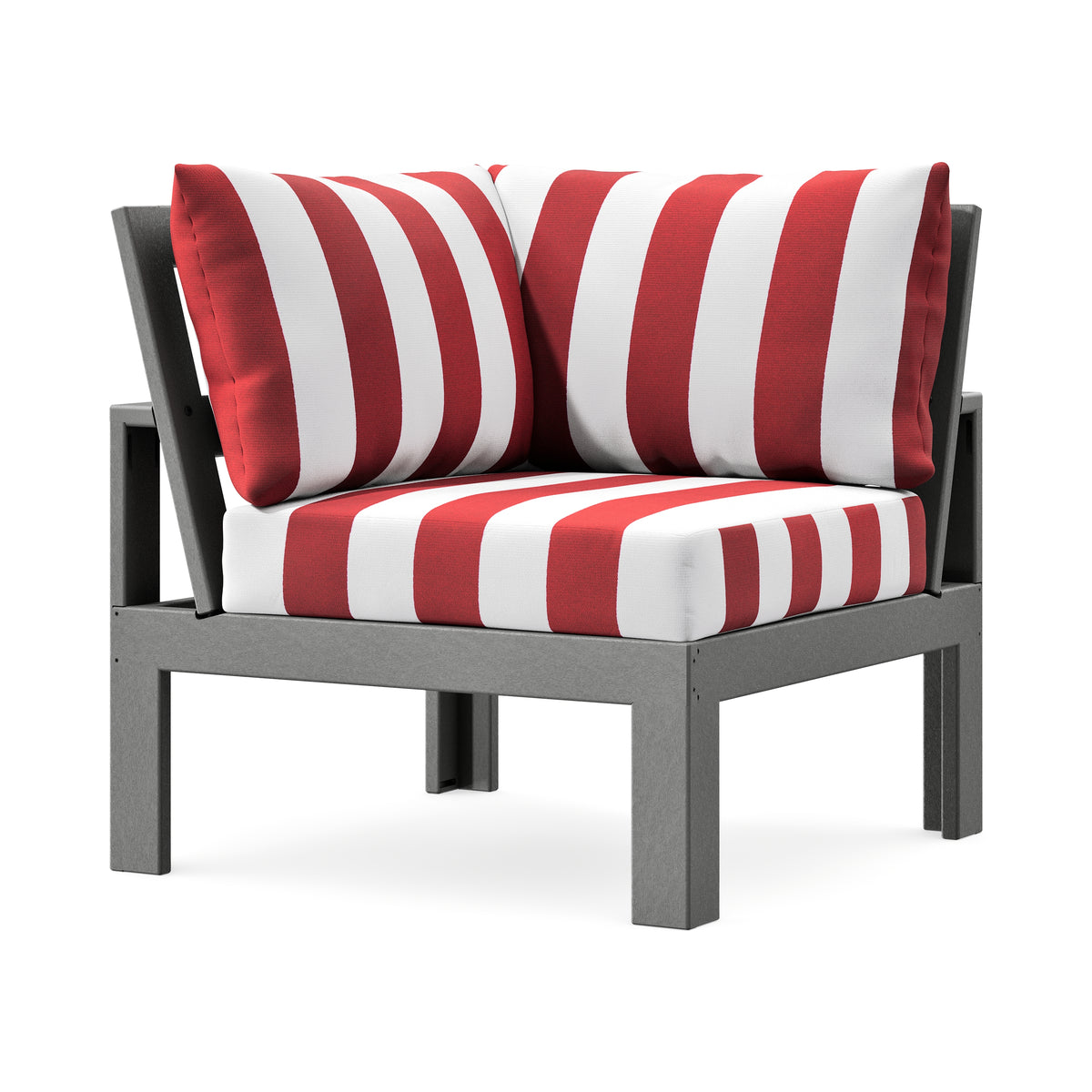 POLYWOOD Modular Corner Chair in Slate Grey / Cabana Stripe Crimson