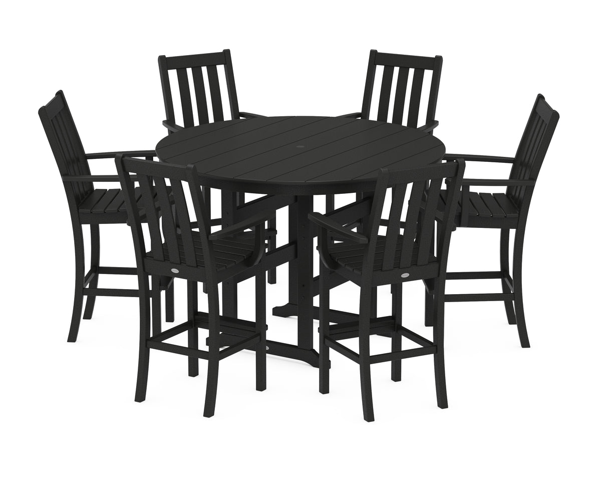 POLYWOOD Vineyard 7-Piece Arm Chair Round Farmhouse Bar Set in Black
