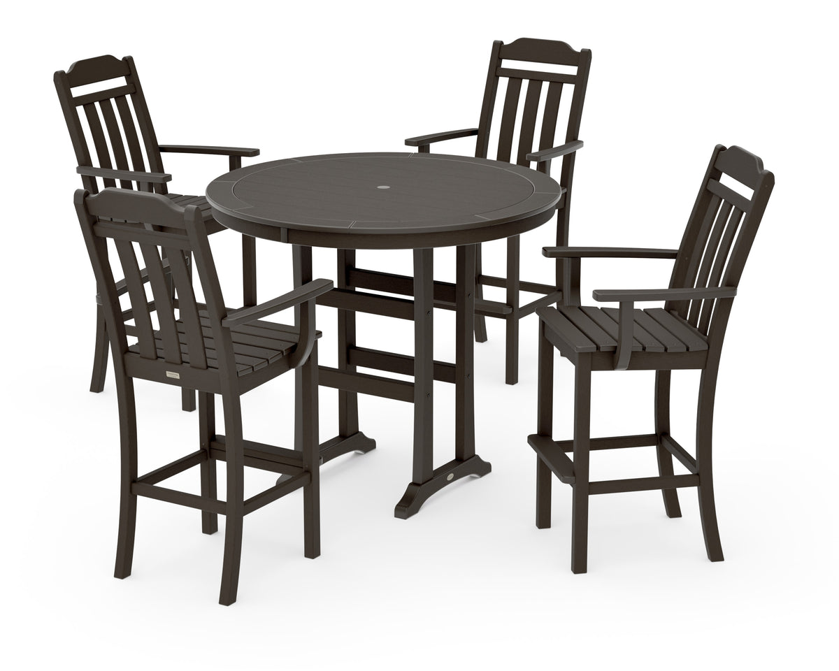 POLYWOOD Cottage 5-Piece Round Bar Set in Vintage Coffee