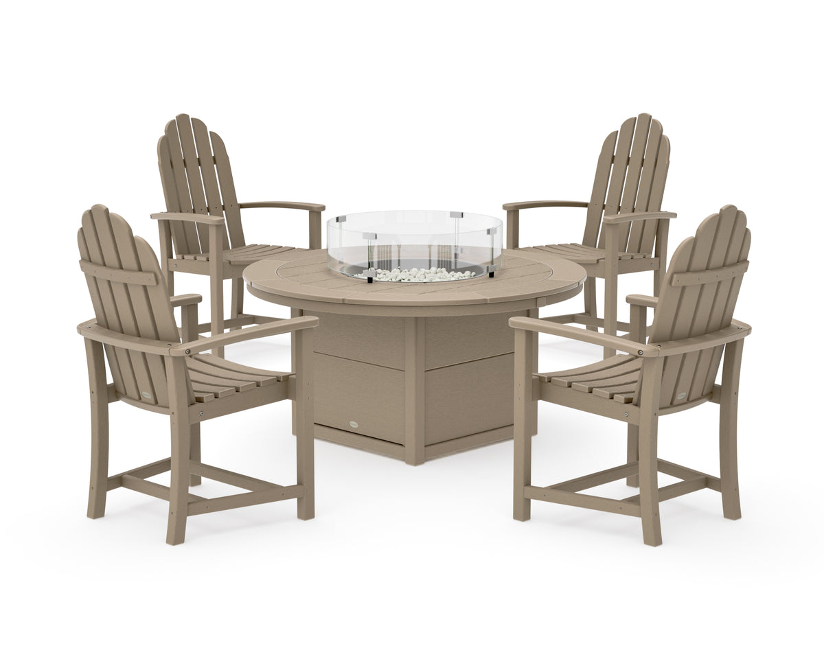 POLYWOOD Classic 4-Piece Upright Adirondack Conversation Set with Fire Pit Table in Vintage Sahara