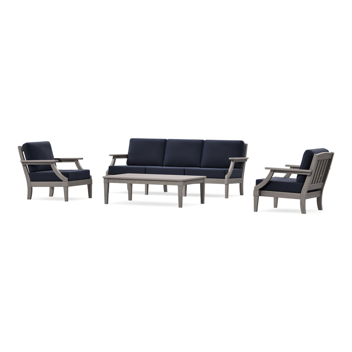 POLYWOOD PW Designer Series Estate 4-Piece Lounge Sofa Set in Driftwood / Navy